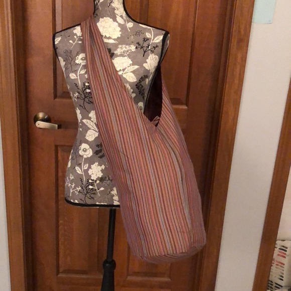 Missoni-like, orange brown and gray stripe, boho festival bag tie closure, lined - Picture 9 of 10